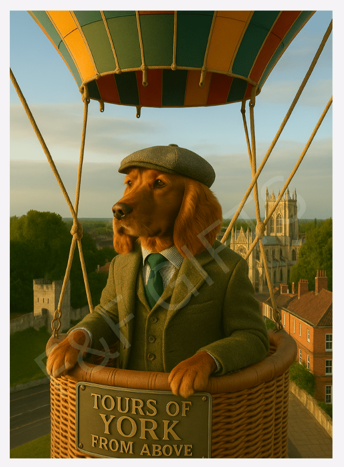 A Paws in York dog hot air balloon over York wall art print
