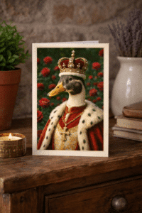 Close-up of His Majesty King Quackston I duck artwork
