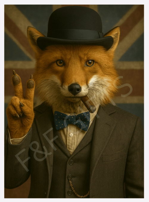 Lord Foxworth fox wall art print featuring British woodland wildlife