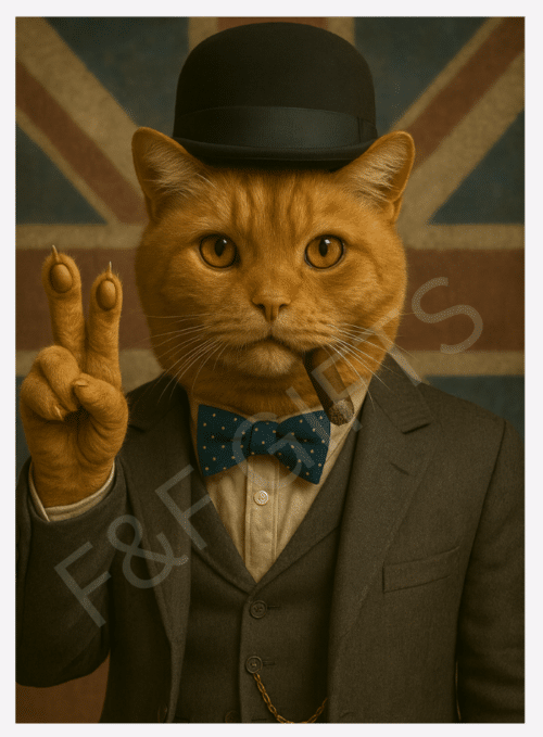 Major Whiskerton black cat wall art print