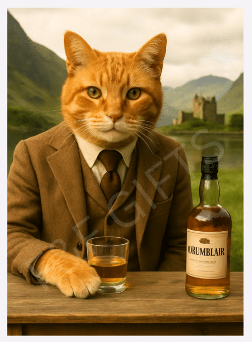 The Highland Dram ginger cat wall art print