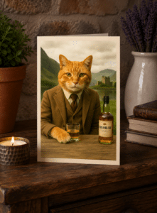 Close-up of The Highland Dram ginger cat wall art