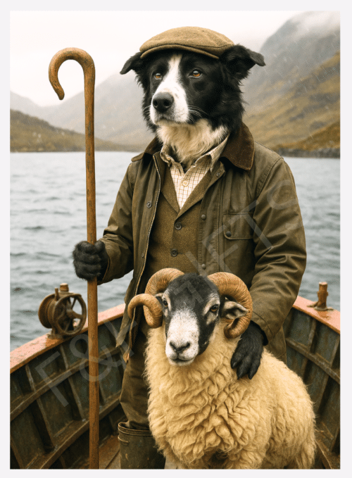 The Shepherd's Voyage Border Collie and sheep wall art print