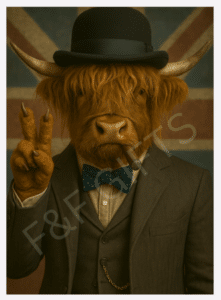 The Union Jack Highland Gentleman Highland cow wall art print