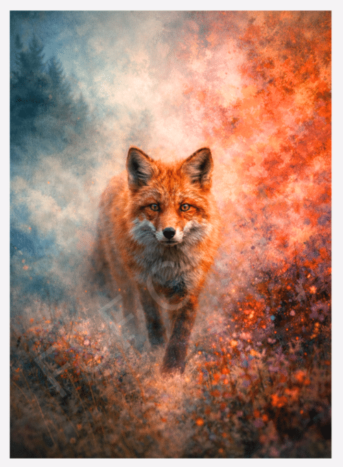 Ember of the Wild fox wall art print featuring British woodland wildlife