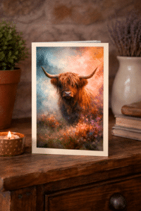 Close-up of Highland Ember Highland cow print